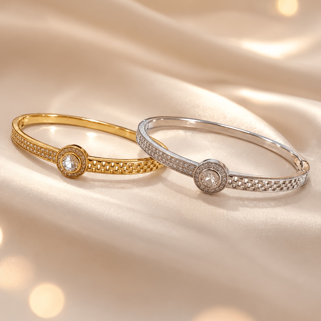 Round Plate Grid Hollow Element Bracelet, Retro Premium Bangle